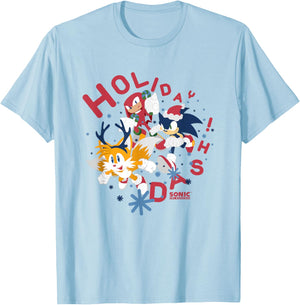 Sonic The Hedgehog Christmas Holiday Dash Vintage Shot T-Shirt - T-Shirt | Light Blue