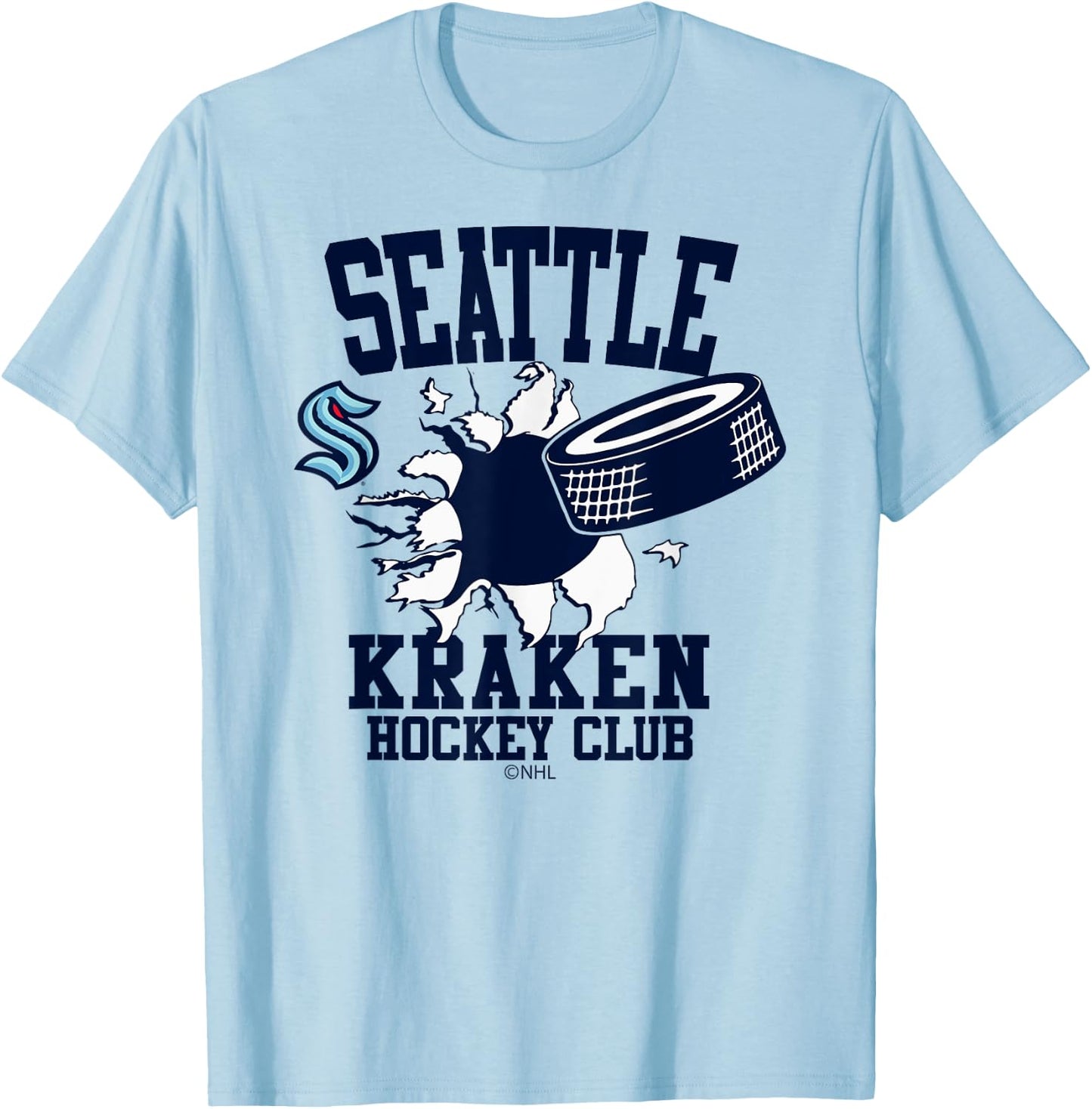 Seattle Kraken Hockey Puck Burst Gray Officially Licensed T-Shirt - T-Shirt | Light Blue
