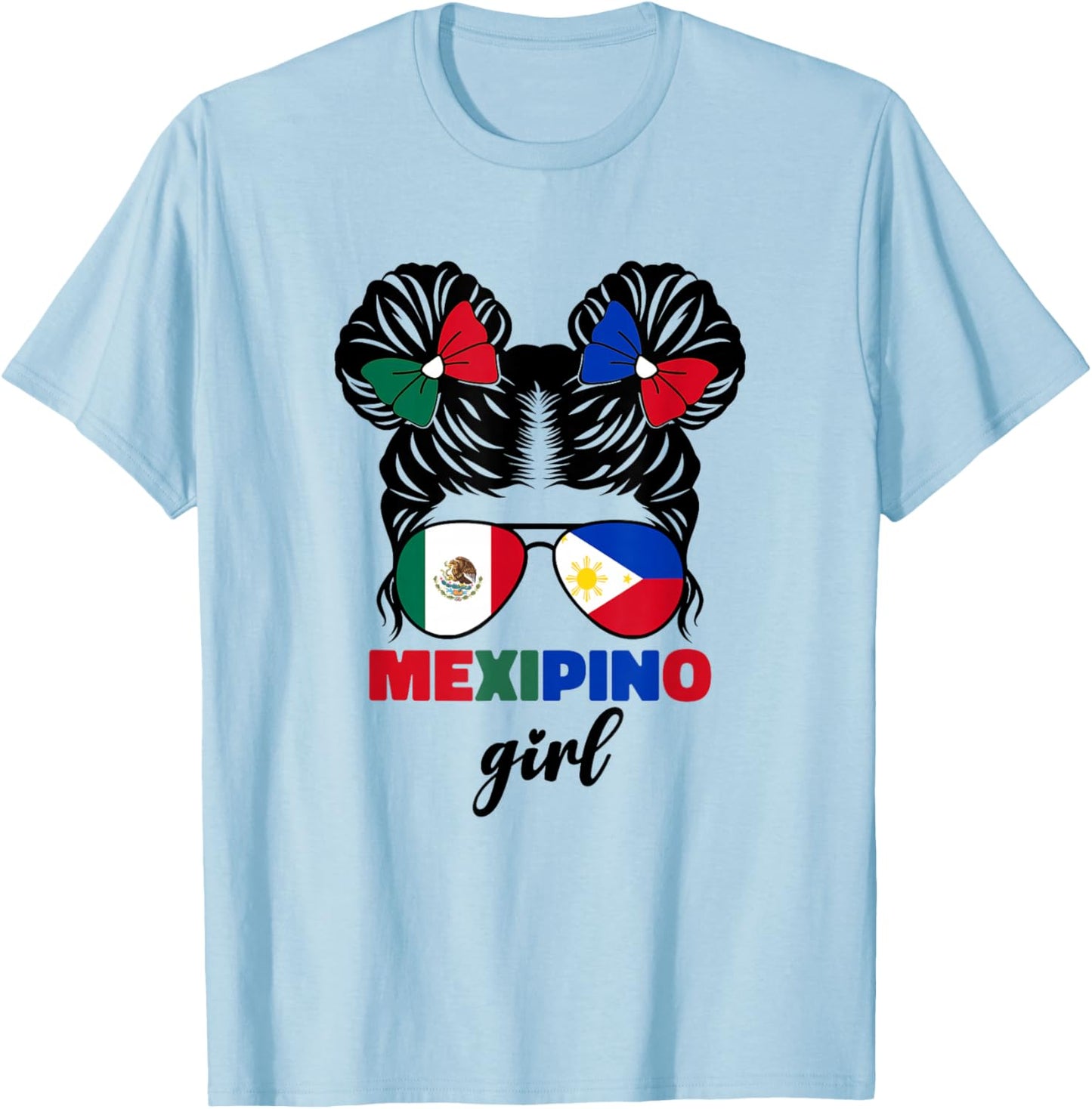 Half Mexican and Filipino Mexico Flag Mexipino Girl Kids Pun T-Shirt - T-Shirt | Light Blue