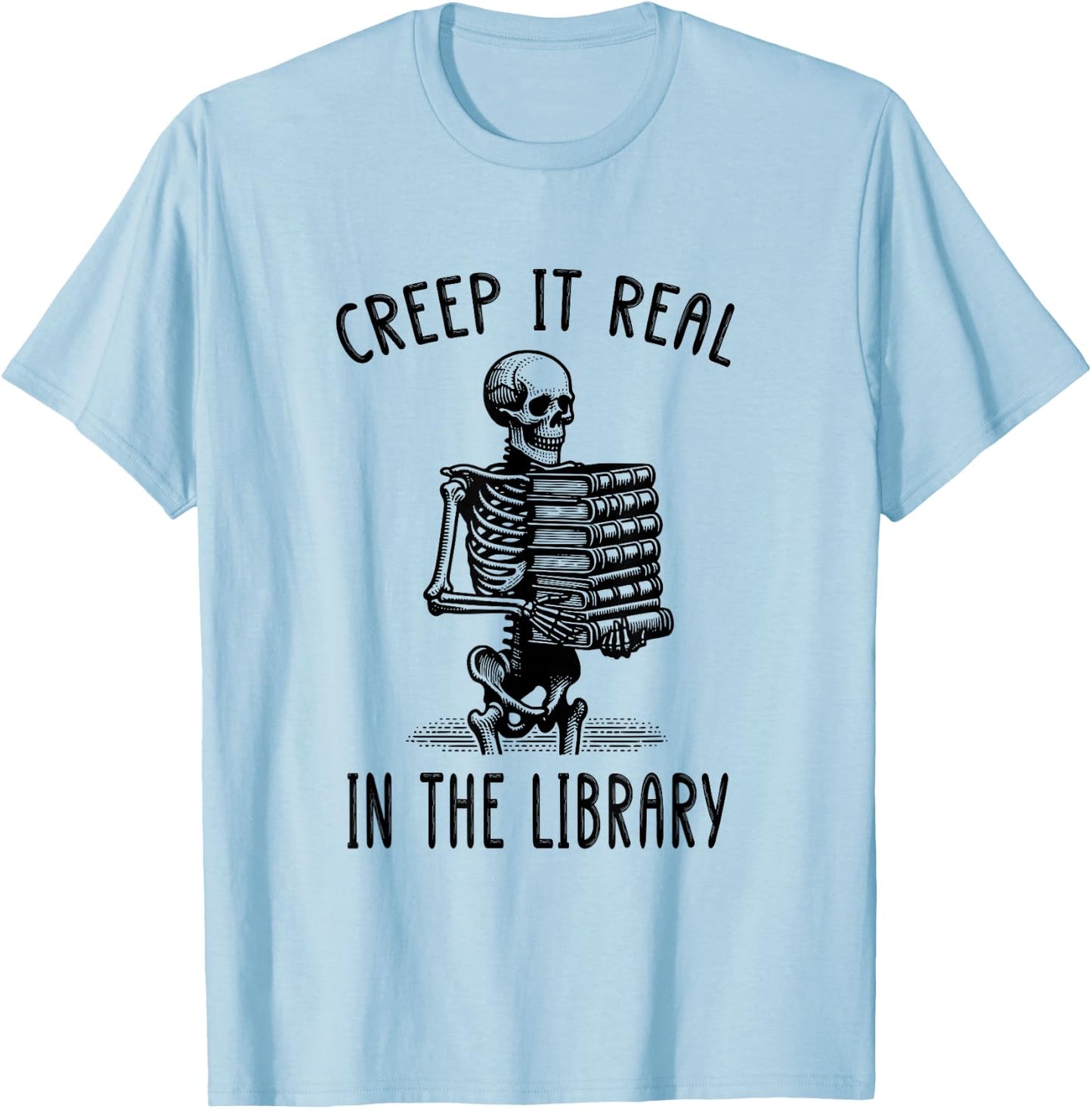 Funny Halloween Skeleton Pun Book Lover Library Joke T-Shirt - T-Shirt | Light Blue