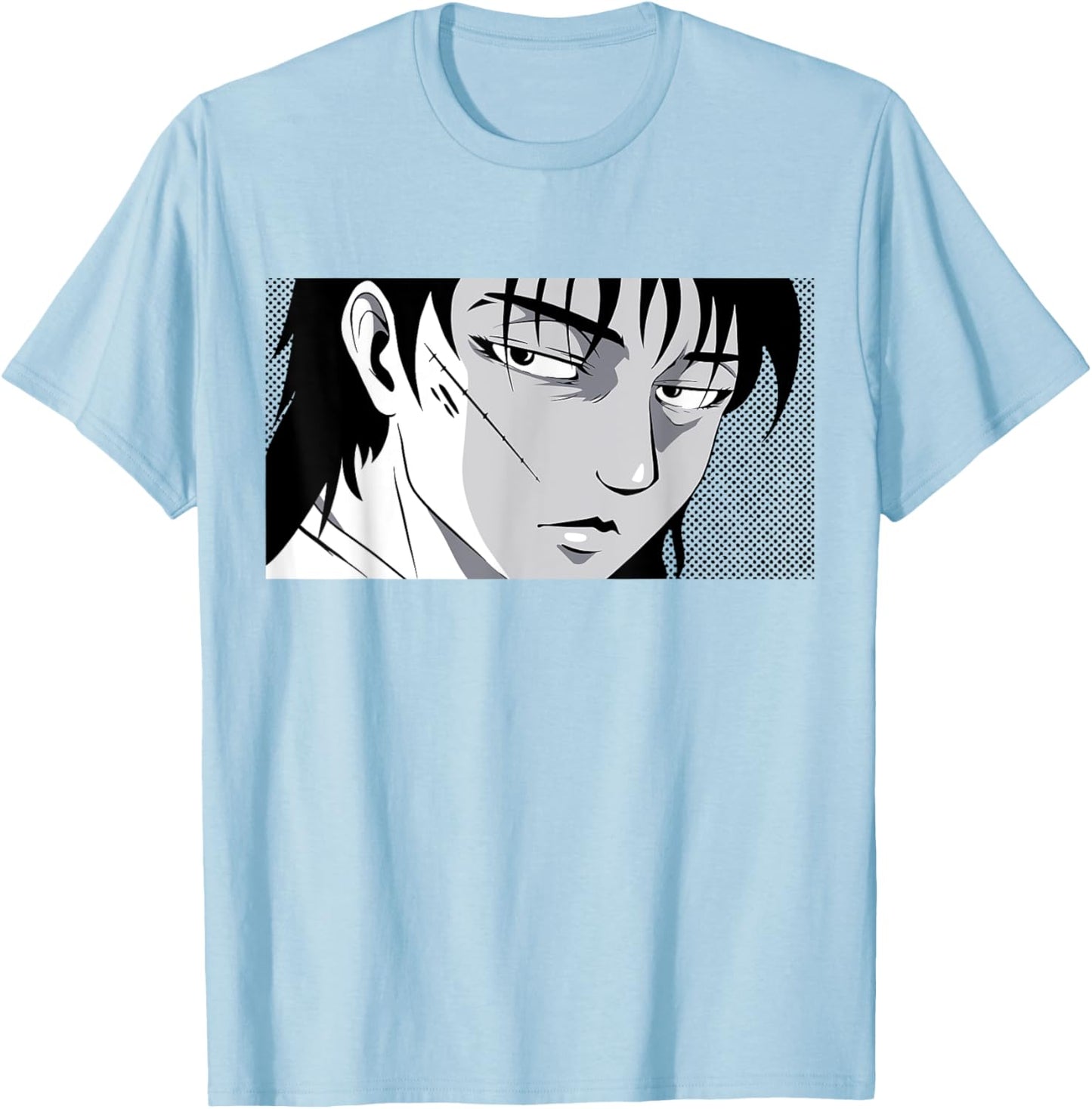 Badass Anime Boy Mysterious Manga Face Edgy Black White Art T-Shirt - T-Shirt | Light Blue