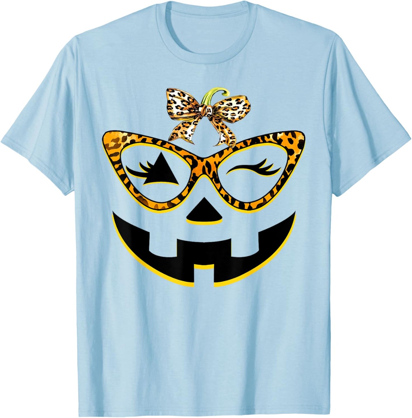 Halloween costume Funny Pumpkin Face Cute Leopard Sunglasses T-Shirt - T-Shirt | Light Blue