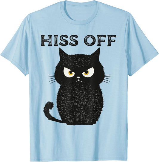 Hiss Off Funny Black Cat Hiss Off Meow Cat T-Shirt - T-Shirt | Light Blue