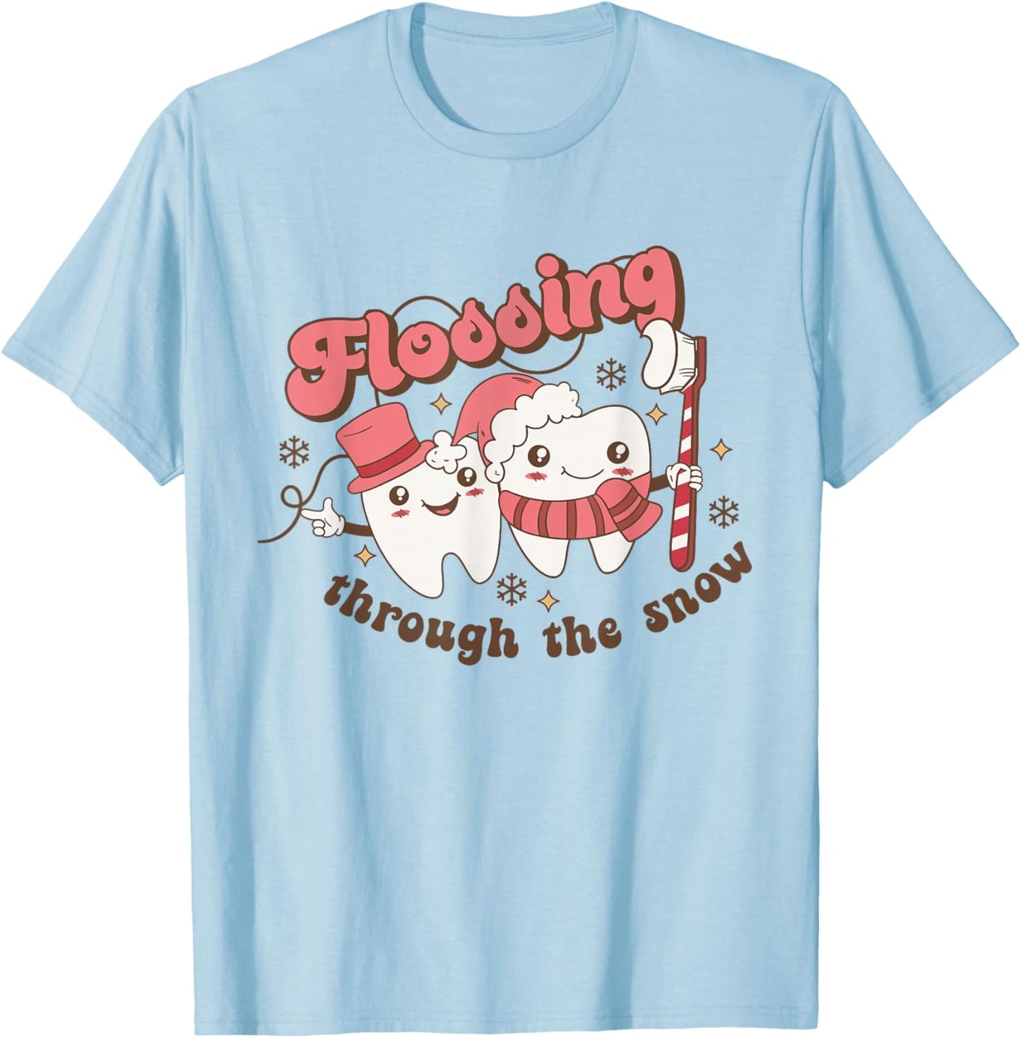 Flossing Through The Snow Dental Hygienist Christmas Dentist T-Shirt - T-Shirt | Light Blue