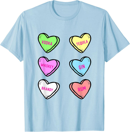 Valentines Day Hearts Drinking Liquor Lovers Anti Valentine T-Shirt - T-Shirt | Light Blue