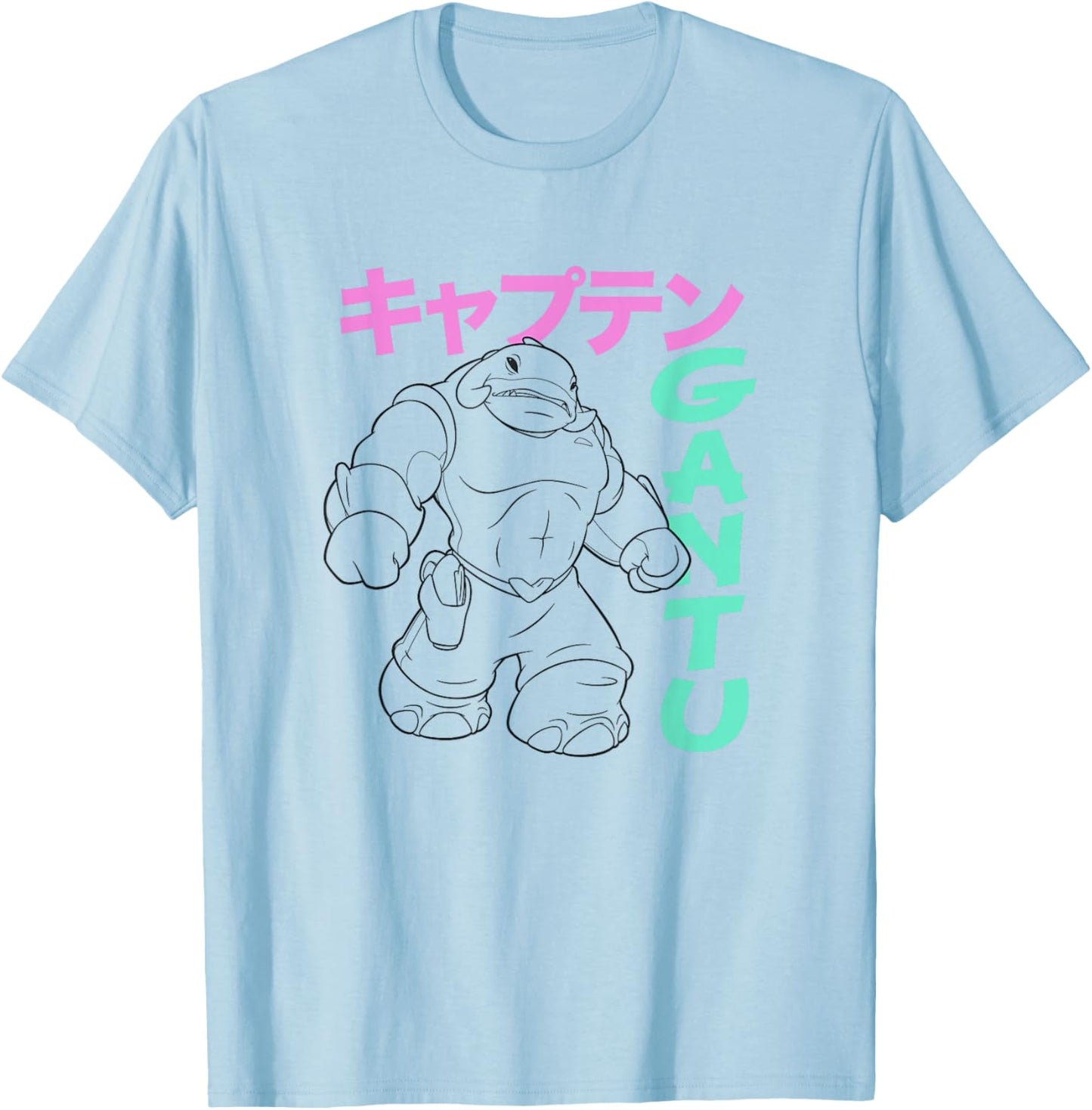 Disney Lilo & Stitch Retro Captain Gantu Line Art Kanji T-Shirt - T-Shirt | Light Blue