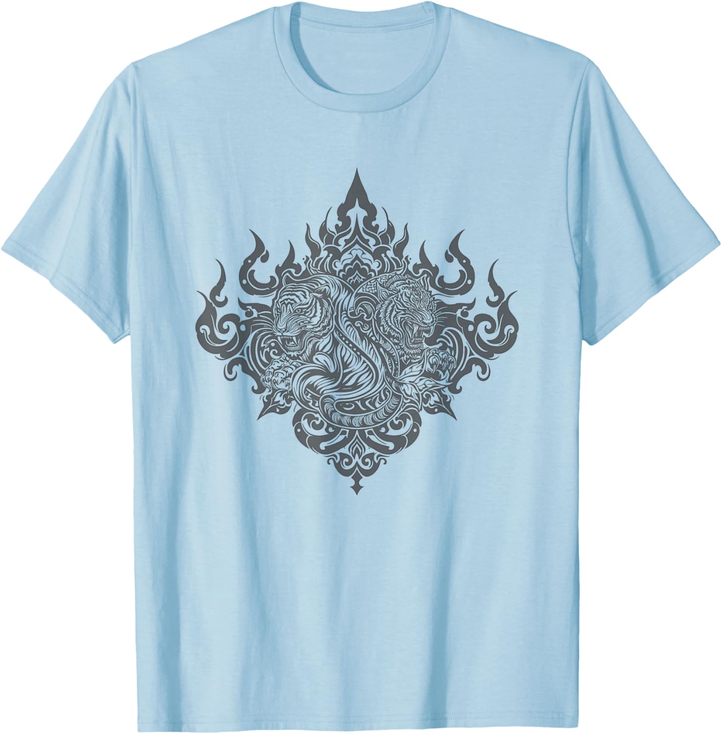 Sak Yant Muay Thai MMA Tattoo Twin Tiger Martial Art Boxing T-Shirt - T-Shirt | Light Blue