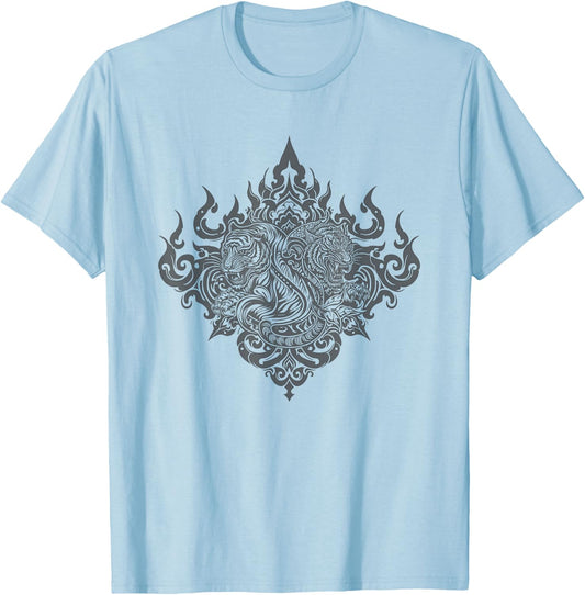 Sak Yant Muay Thai MMA Tattoo Twin Tiger Martial Art Boxing T-Shirt - T-Shirt | Light Blue