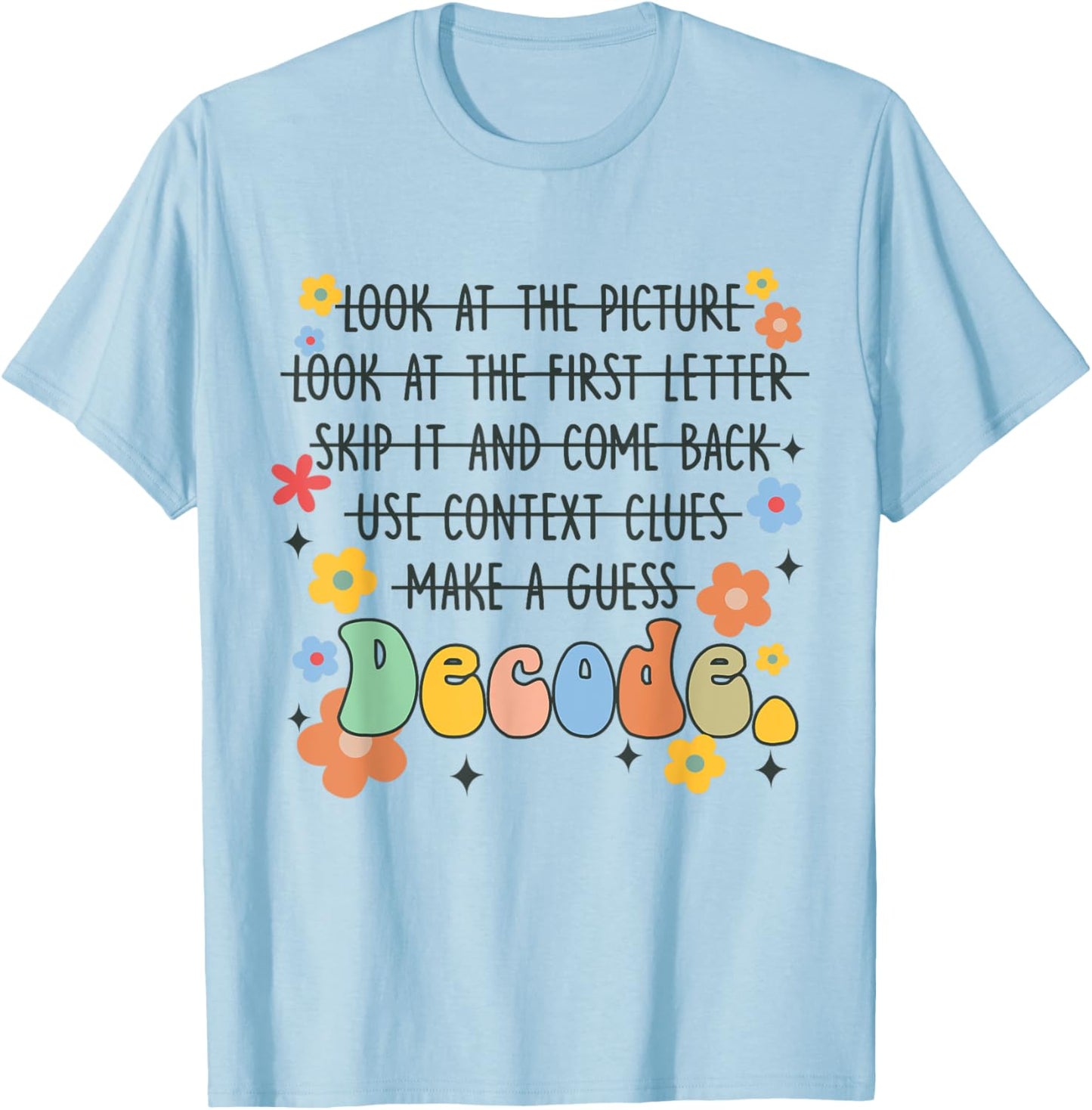 Reading Teacher Science Of Reading Literacy Groovy Decode Women T-Shirt - T-Shirt | Light Blue