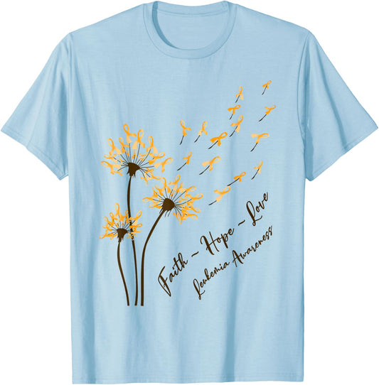 Faith Hope Love Leukemia Awareness Dandelion Orange Ribbon T-Shirt - T-Shirt | Light Blue