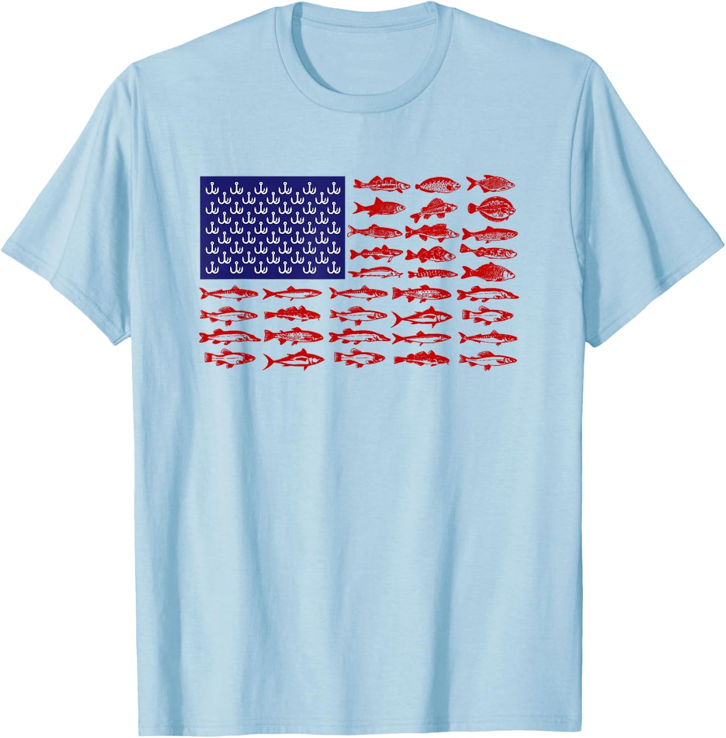 Fish American flag Patriotic Fishing 4th of July Kids Men T-Shirt - T-Shirt | Light Blue