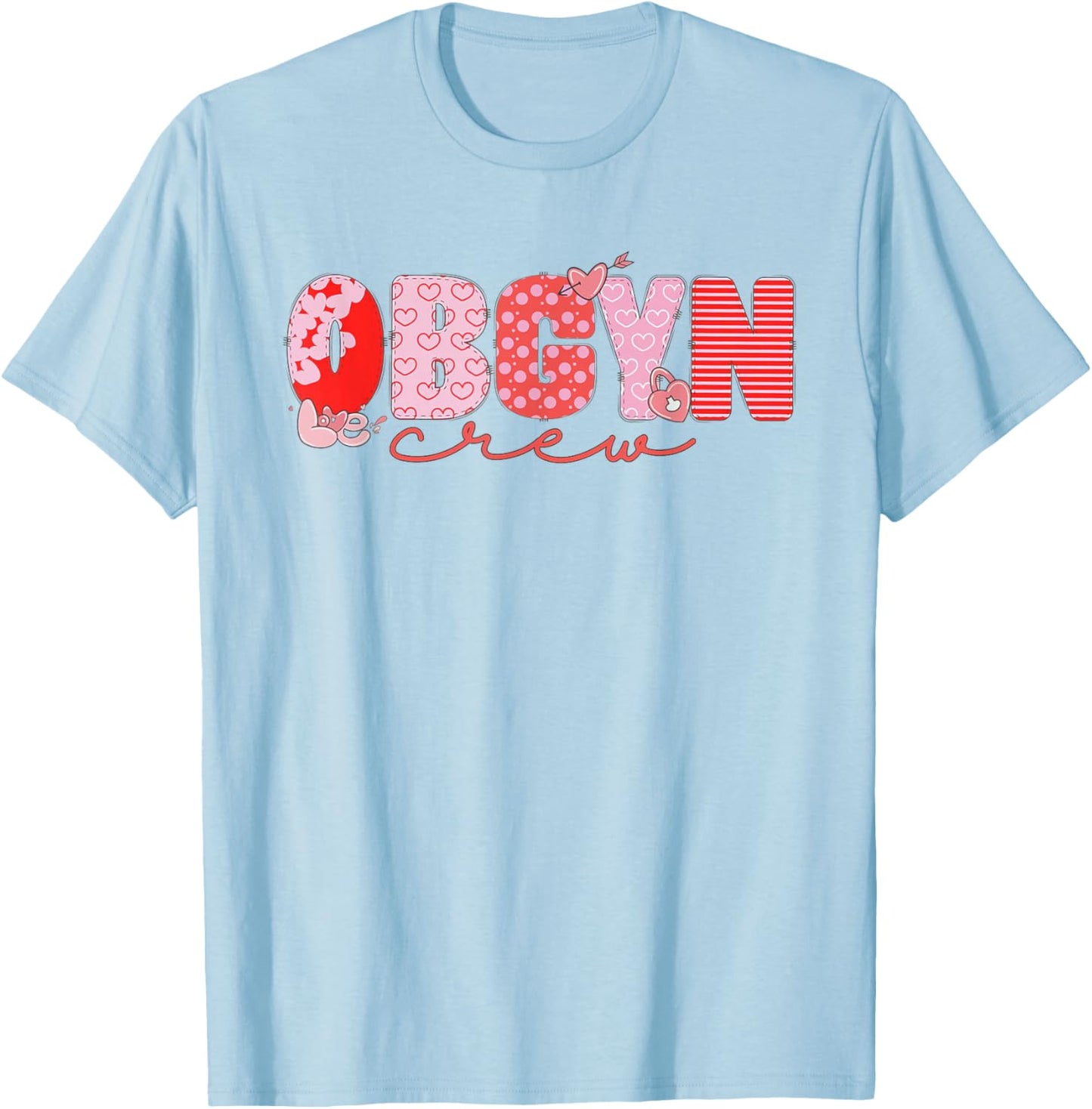 Women OBGYN Crew Valentine Obstetrics OB/GYN Group Team T-Shirt - T-Shirt | Light Blue