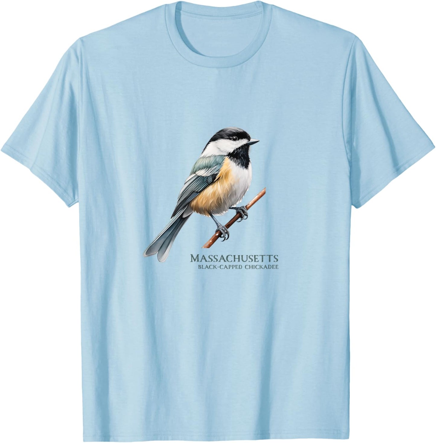 Black-Capped Chickadee State Bird of Massachusetts Songbird T-Shirt - T-Shirt | Light Blue