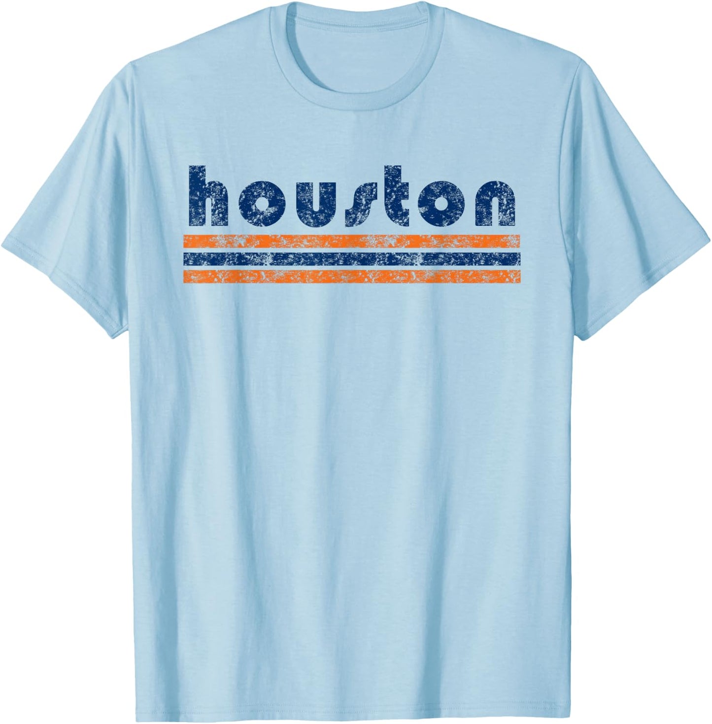 Houston Texas Retro Three Stripe Weathered Vintage T-Shirt - T-Shirt | Light Blue