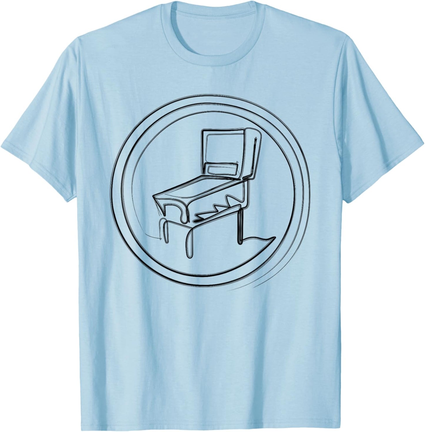 Pinball Machine Badge Minimalist One Line Drawing T-Shirt - T-Shirt | Light Blue
