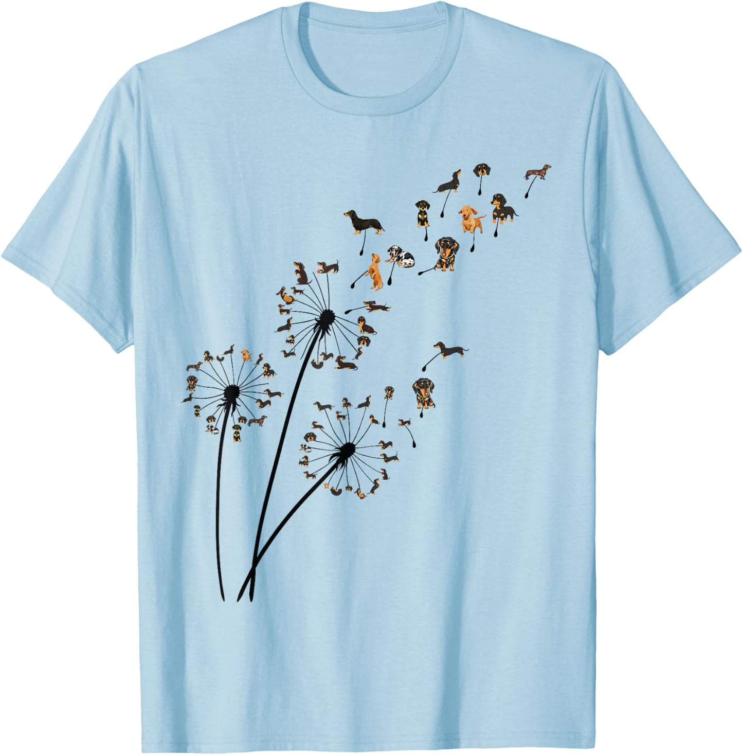 Dachshund Dandelion Flower Fly Funny Cute Dog Lover women T-Shirt - T-Shirt | Light Blue