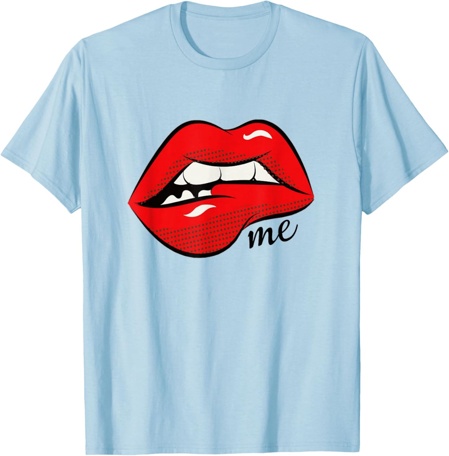 Bites Me Lip Biting Sexy Lips Pattern Funny Idiom T-Shirt - T-Shirt | Light Blue