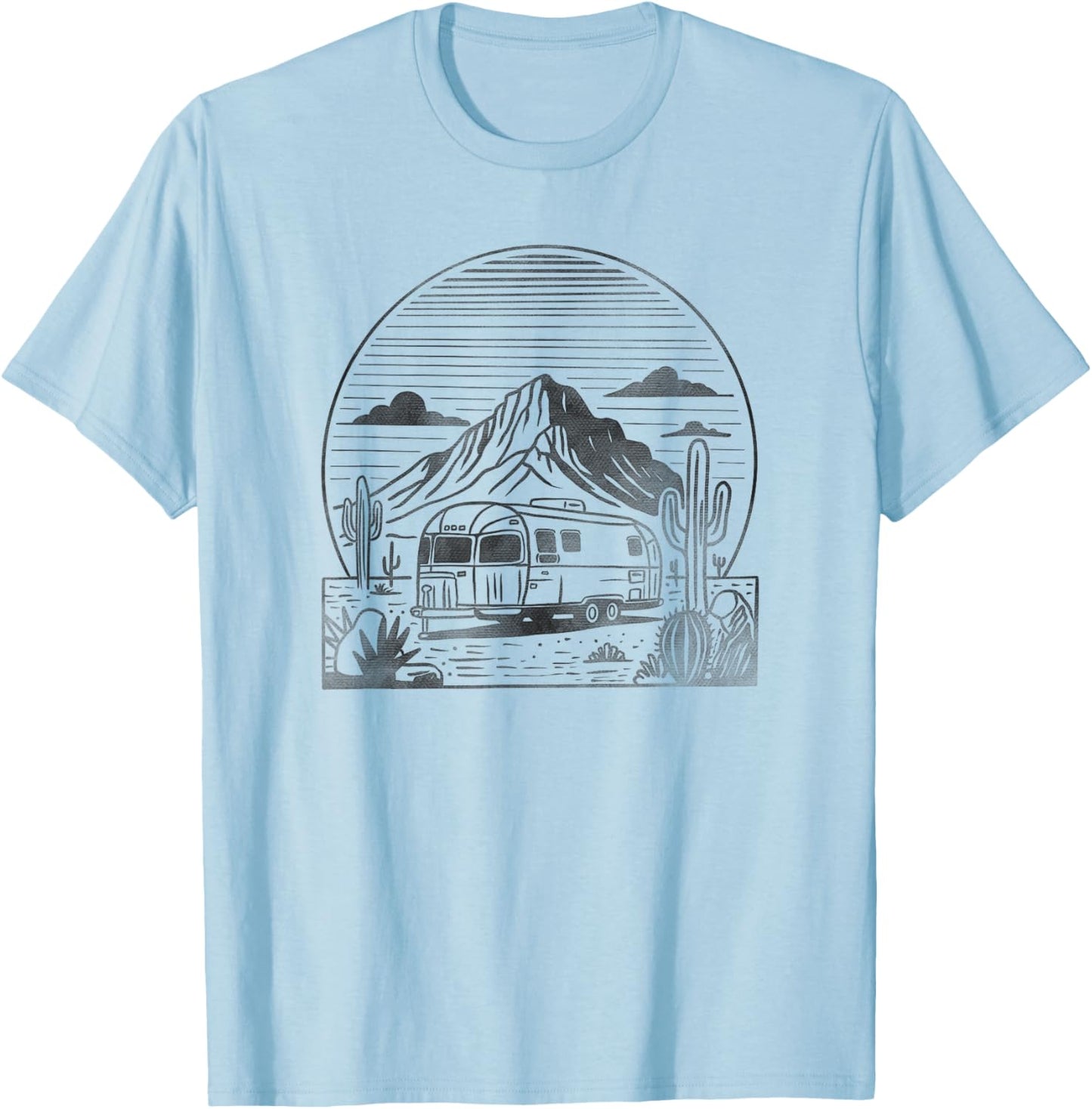 Retro Travel Trailer Desert Sunset Vintage Airstream T-Shirt - T-Shirt | Light Blue