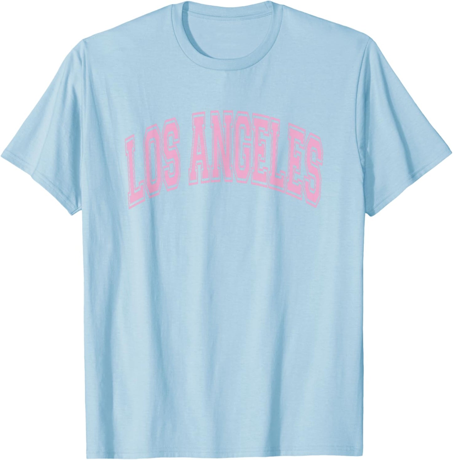 Los Angeles Arched Style Text White with Pink Print T-Shirt - T-Shirt | Light Blue