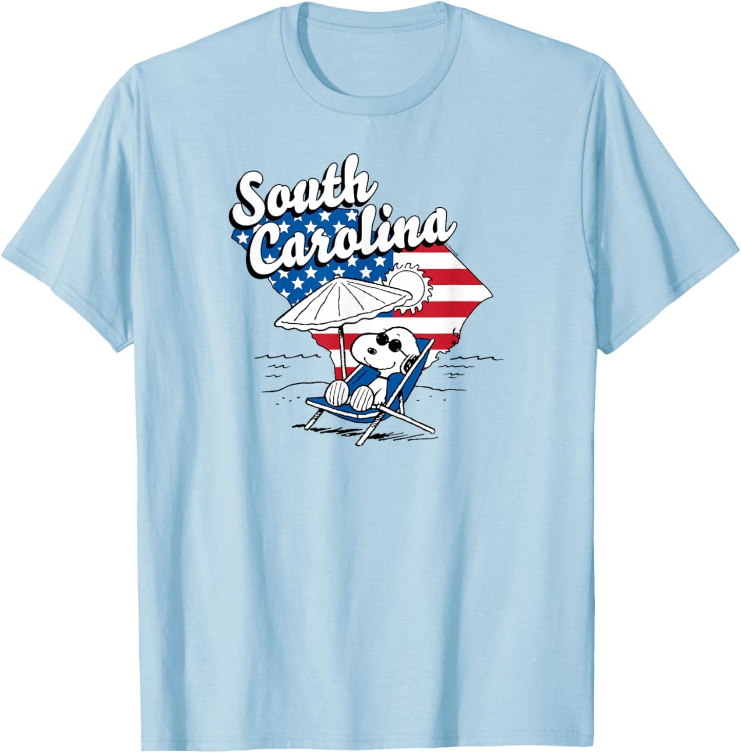 Peanuts - Snoopy Beach Umbrella South Carolina USA Flag Fill T-Shirt - T-Shirt | Light Blue