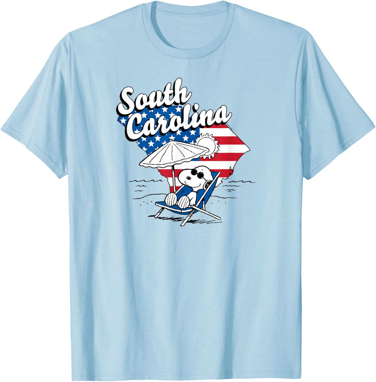 Peanuts - Snoopy Beach Umbrella South Carolina USA Flag Fill T-Shirt - T-Shirt | Light Blue