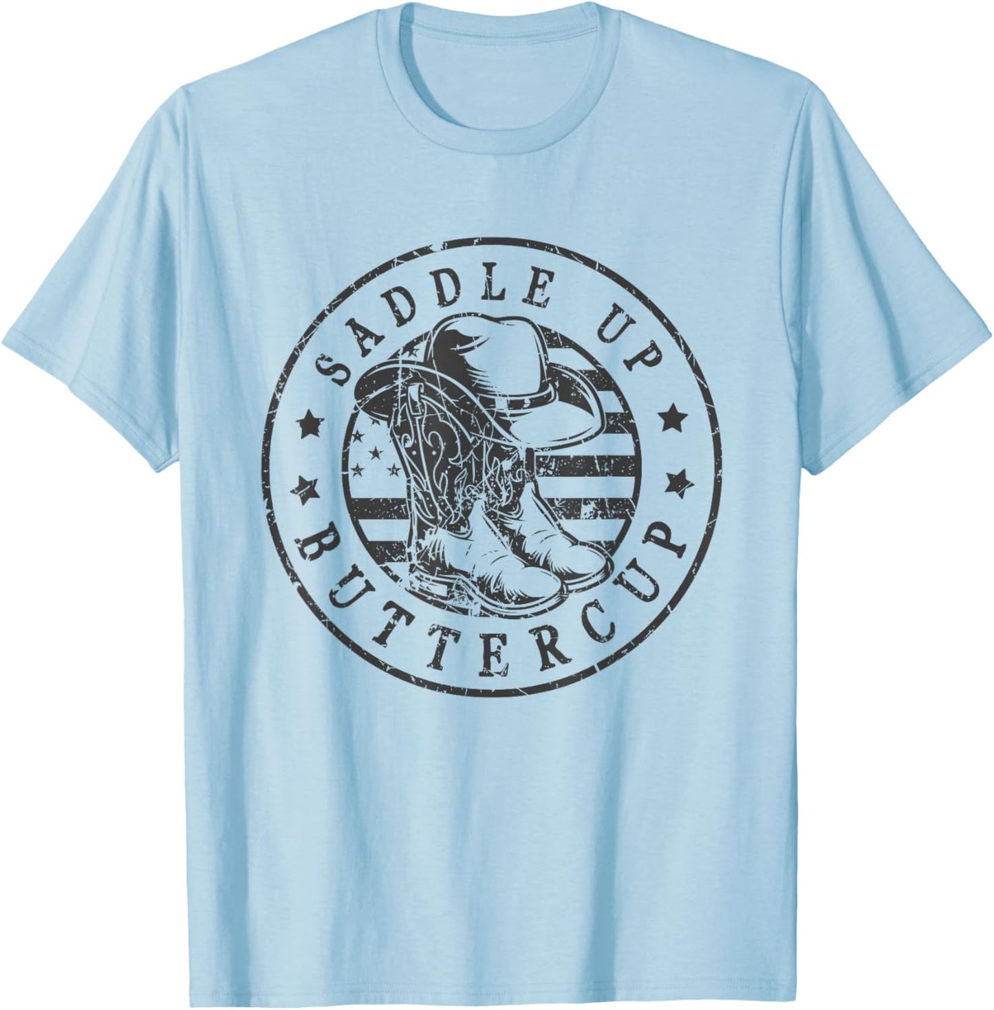 Saddle Up Buttercup Cowboy Boots Western Country USA Flag T-Shirt - T-Shirt | Light Blue