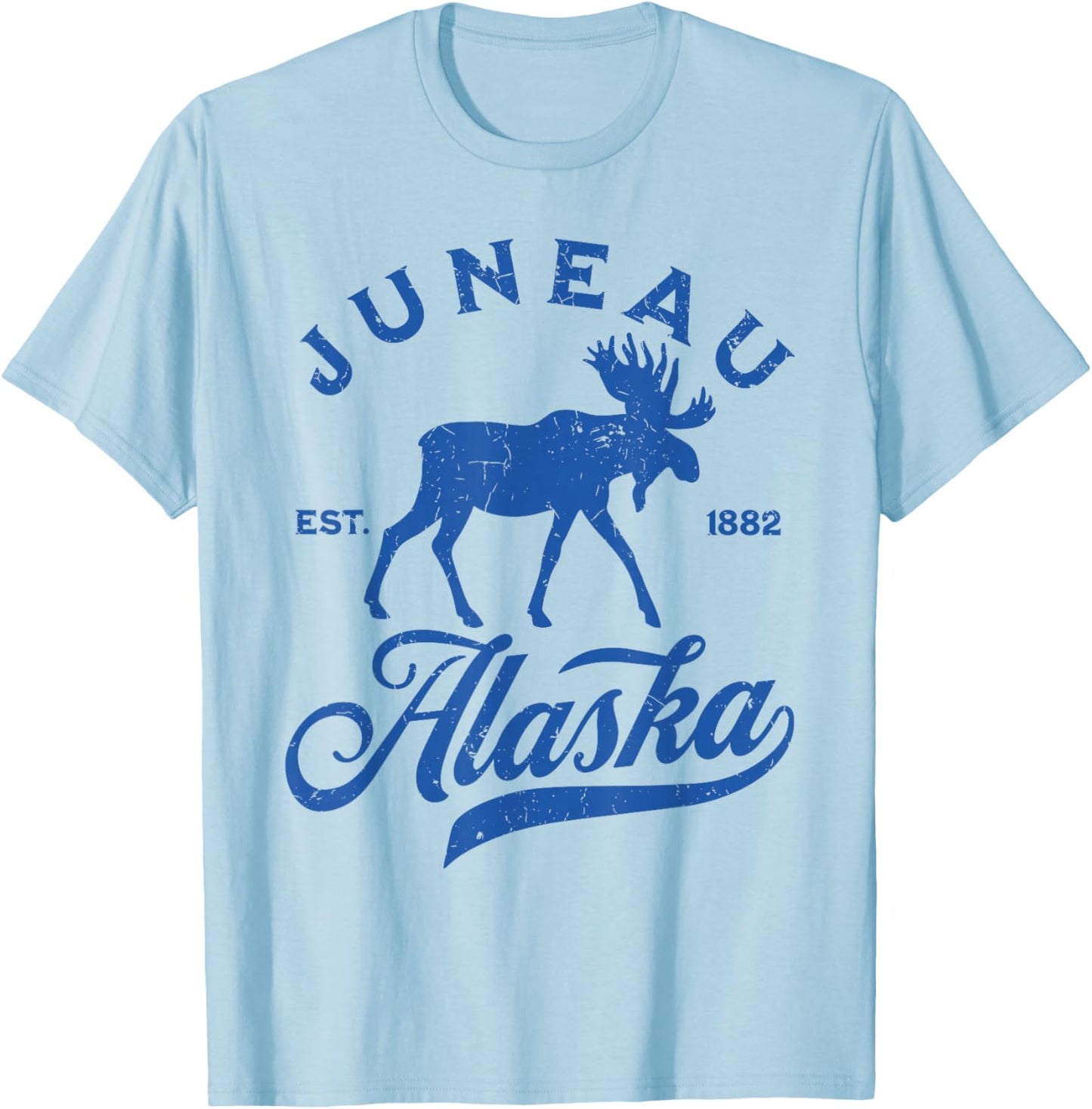 Vintage Juneau Alaska AK Moose Family Vacation Souvenir T-Shirt - T-Shirt | Light Blue