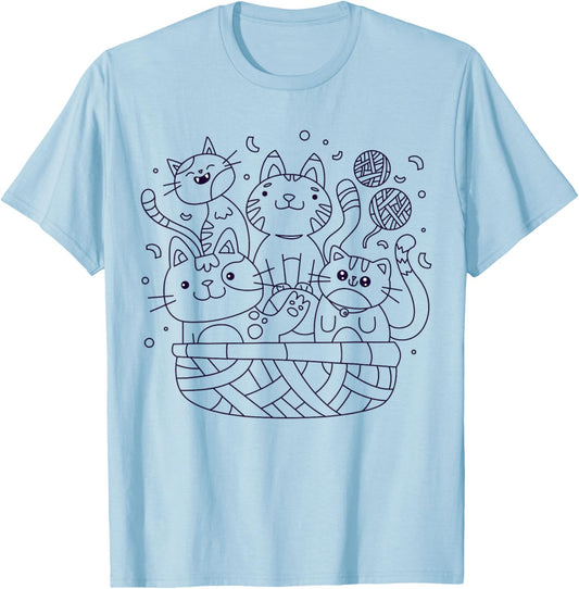 Cats in a basket to paint and color T-Shirt - T-Shirt | Light Blue