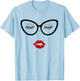 Ladies Eyelashes Black Glasses Red Pouty Full Lips Eyeshadow T-Shirt - T-Shirt | Light Blue