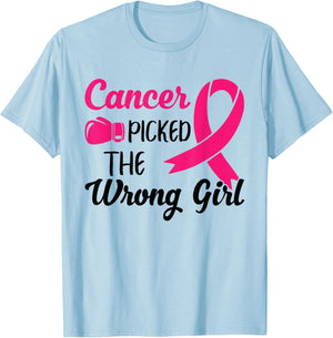 Cancer Picked The Wrong Girl Breast Cancer Survivor T-Shirt - T-Shirt | Light Blue