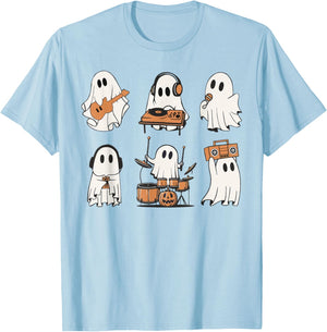 Ghost Love Music Ghost Playing Guitar Drum Halloween Costume T-Shirt - T-Shirt | Light Blue