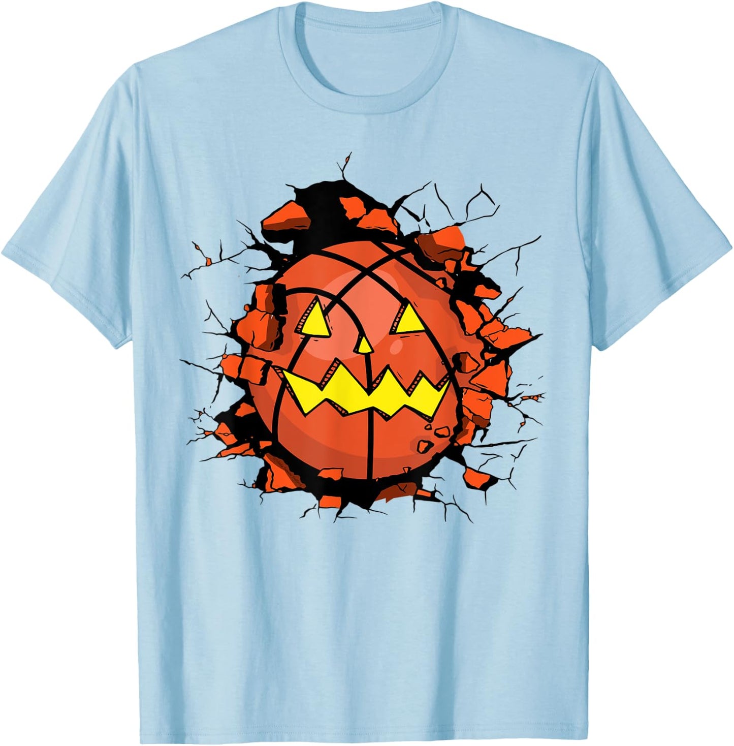 Halloween Basketball Jack o Lantern Basketball Halloween T-Shirt - T-Shirt | Light Blue