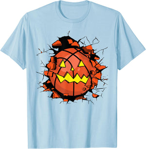 Halloween Basketball Jack o Lantern Basketball Halloween T-Shirt - T-Shirt | Light Blue