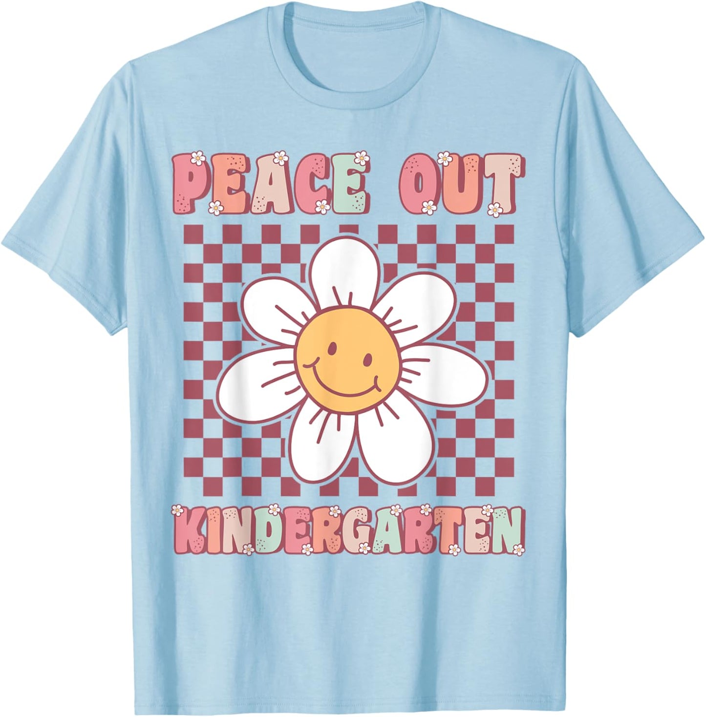 Peace Out Kindergarten Cute Groovy Last Day of Kindergarten T-Shirt - T-Shirt | Light Blue
