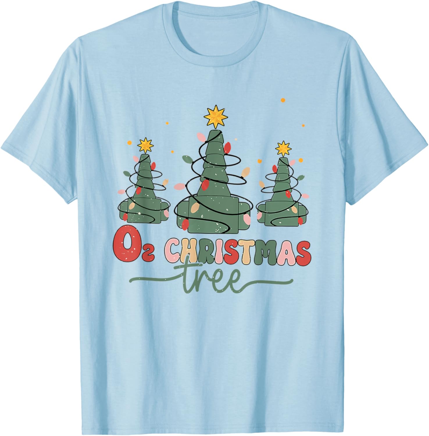 Respiratory Therapist Christmas Gifts Retro Oh Christmas Tree Funny Nurse RT , Women's Blue Small Classic Fit Short Sleeve Polyester 100% Stretchable T-Shirt - T-Shirt | Light Blue