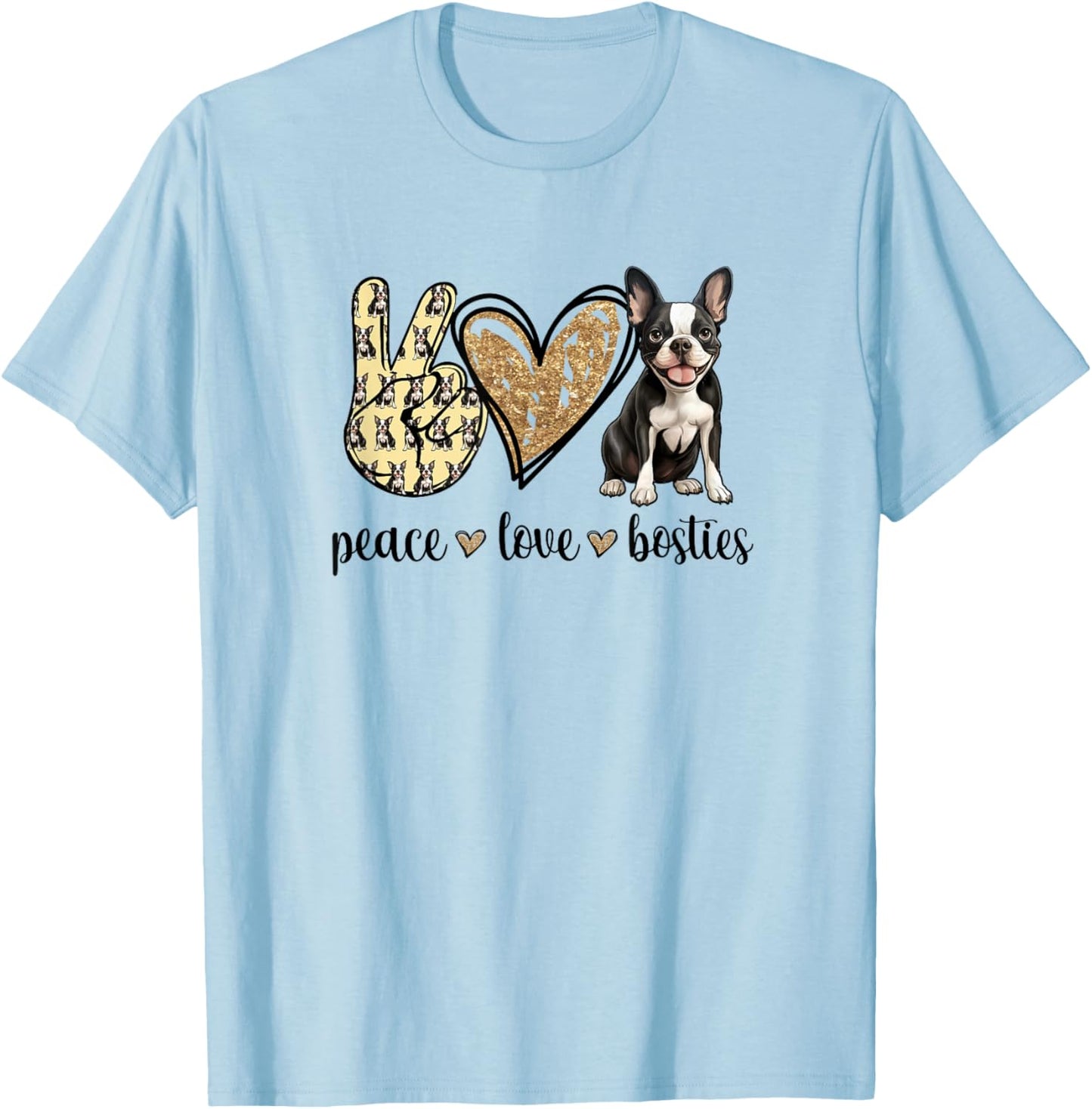 Peace Love Boston Terrier Dog Lover Men Women Girls Kids T-Shirt - T-Shirt | Light Blue