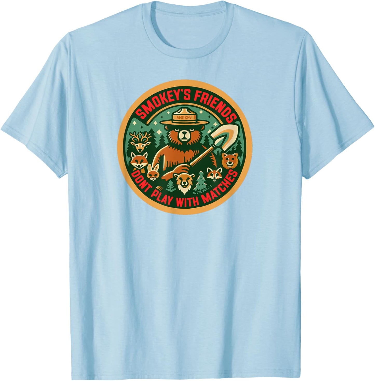 Smokey Bear's Forest Friends Don't Play With Matches Retro T-Shirt - T-Shirt | Light Blue