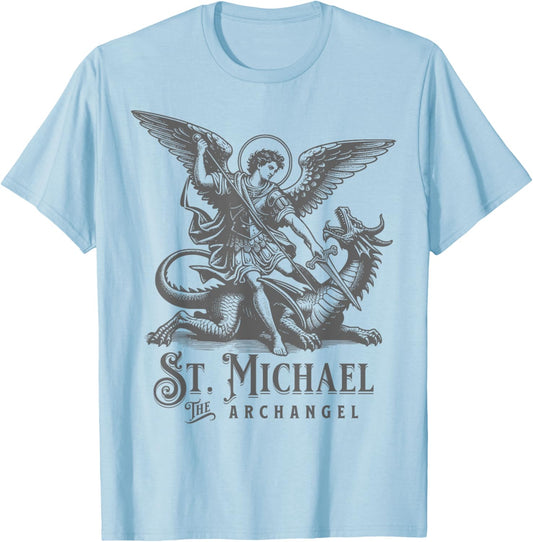 St Michael the Archangel Catholic Christian Saint T-Shirt - T-Shirt | Light Blue
