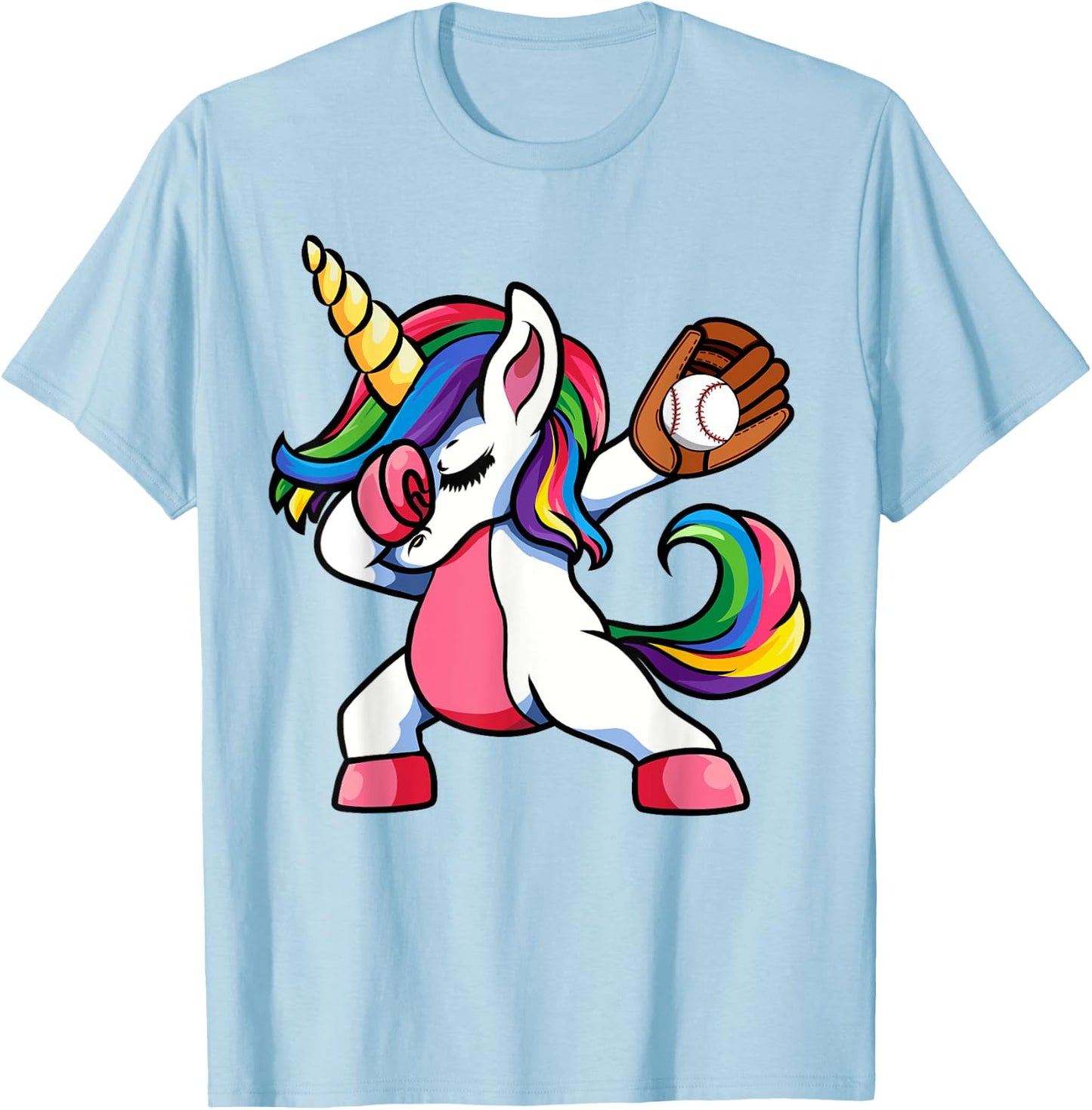 Girls Funny Dabbing Baseball Unicorn Apparel, Youth Dab T-Shirt - T-Shirt | Light Blue