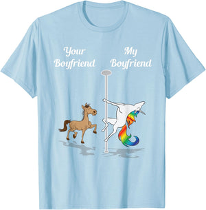Your Boyfriend My Boyfriend Pole Dancing Unicorn T-Shirt - T-Shirt | Light Blue