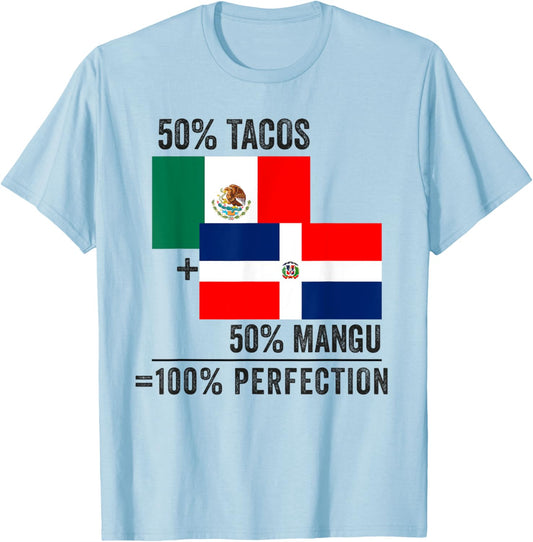 Half Dominican Half Mexican Flag Mitad Domicano y Mexicano T-Shirt - T-Shirt | Light Blue