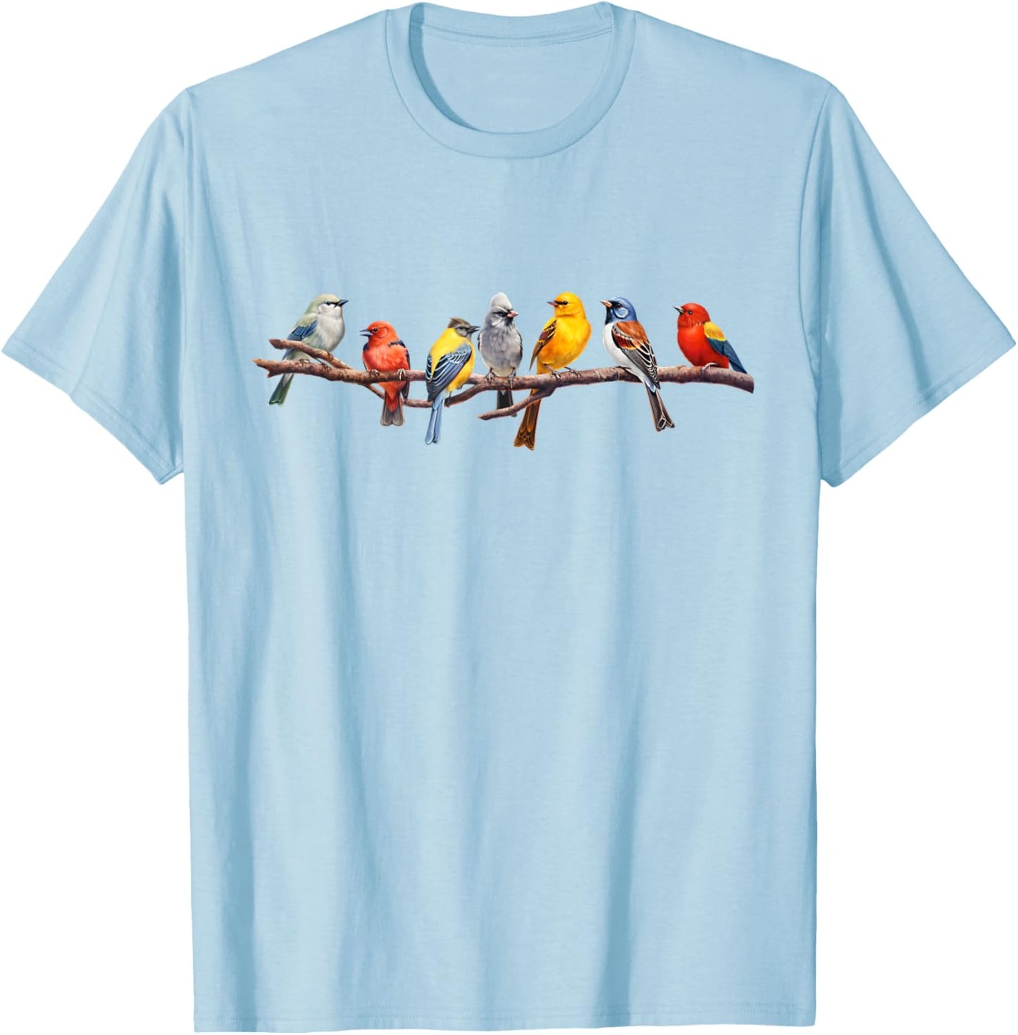 Birding and Bird Lovers Apparel Decor Accessories -Adults, Kids Grey Short Sleeve Classic Fit Backyard Bird Watching Watcher Birders Songbirds on Branch T-Shirt - T-Shirt | Light Blue