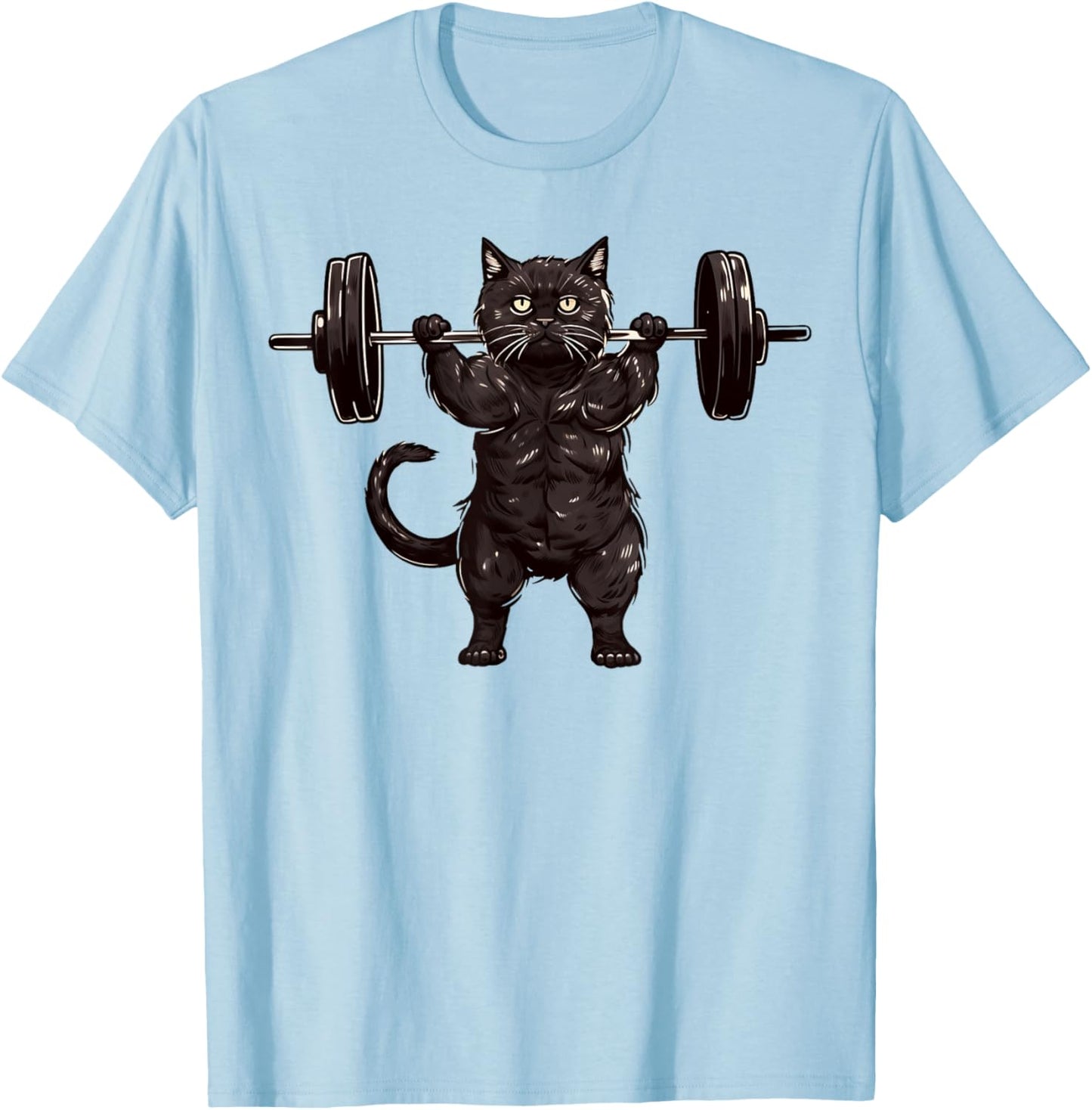 Cat Workout, Cat Deadlift, Powerlifting Kitty Weightlifting Men Women Girls Kids T-Shirt - T-Shirt | Light Blue
