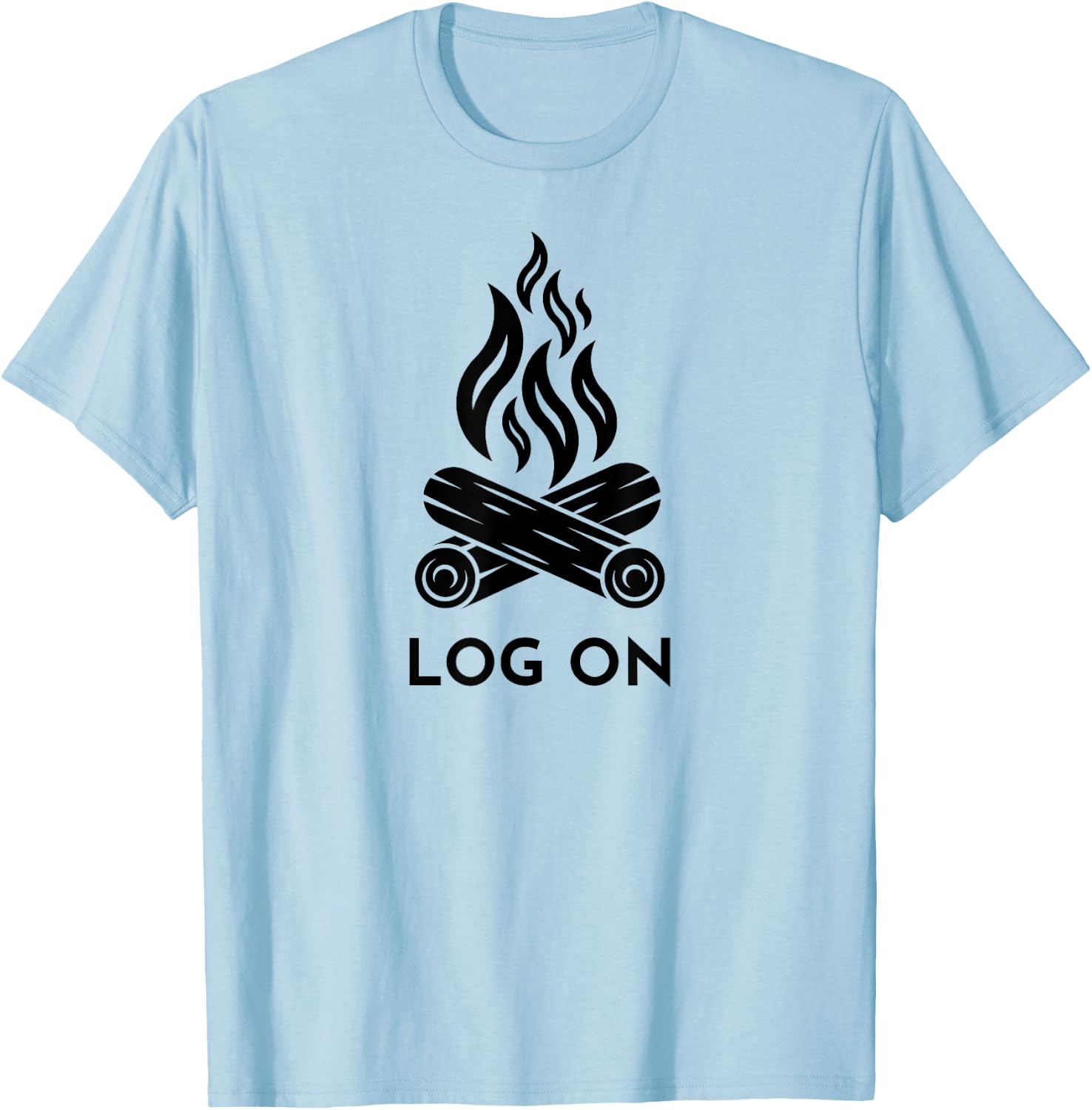 Campfire Pun, Funny Camping, LOG ON T-Shirt - T-Shirt | Light Blue