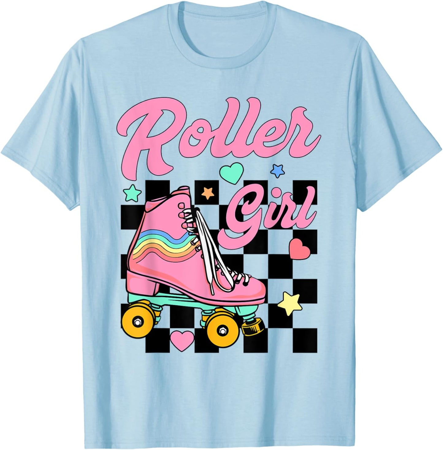 Roller Girl Retro Groovy Matching Roller Skating Skater T-Shirt - T-Shirt | Light Blue