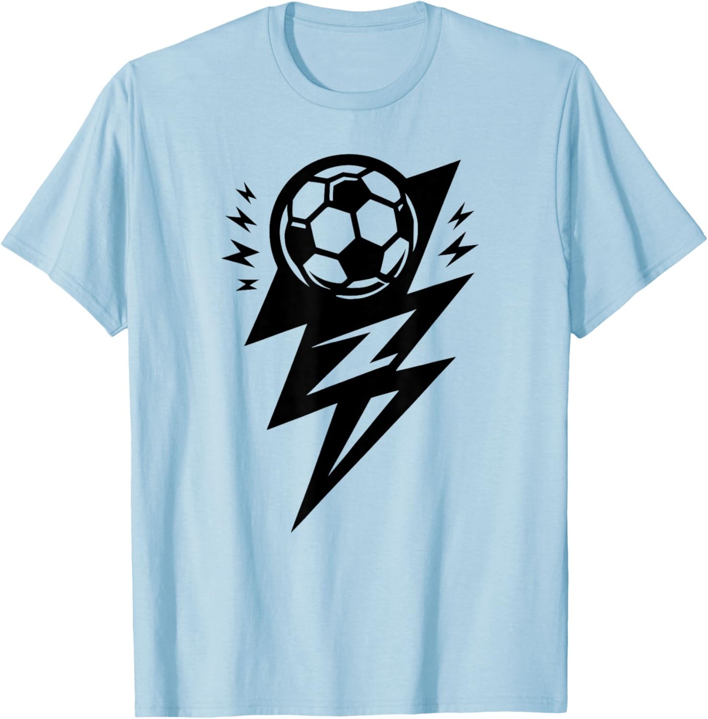 Lightning Bolt Football or Soccer Player Black Graphic T-Shirt - T-Shirt | Light Blue