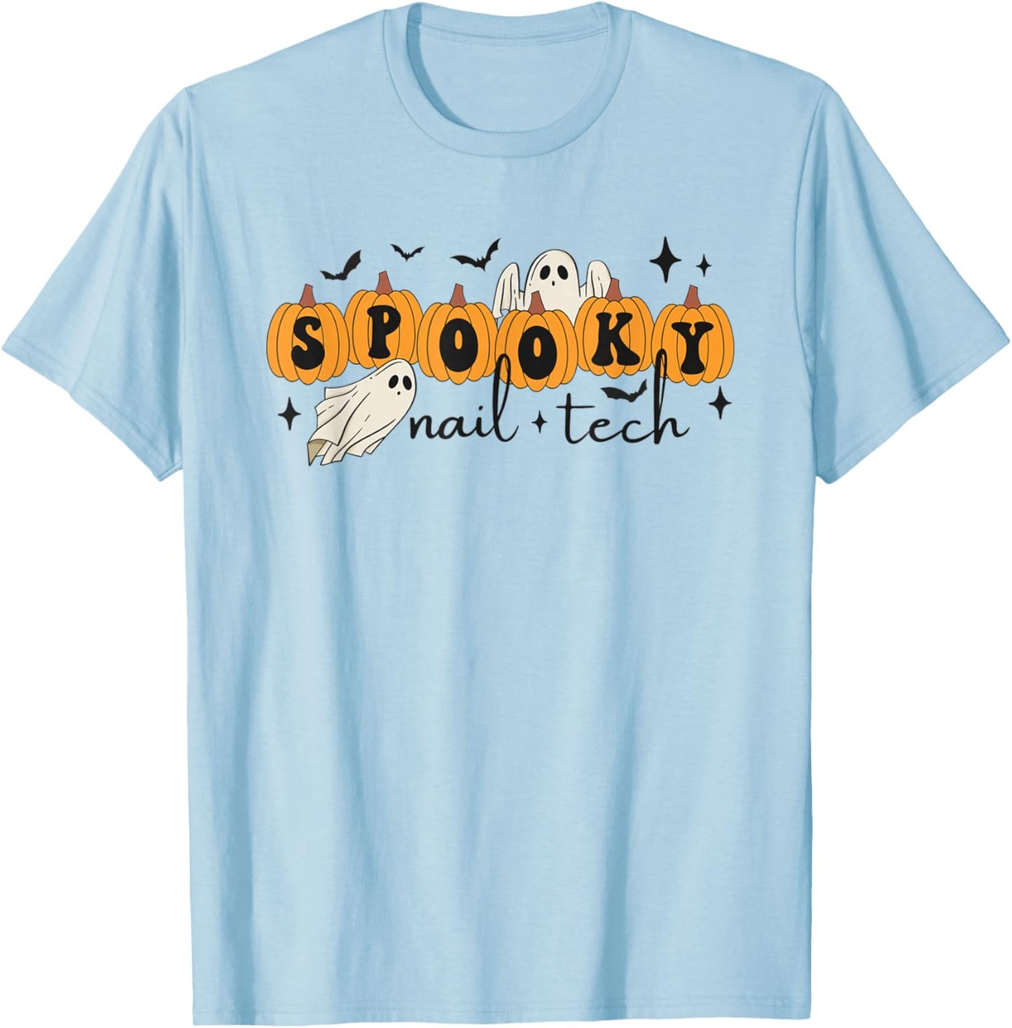 Women Spooky Nail Tech Halloween Pumpkins Ghosts Nail Salon T-Shirt - T-Shirt | Light Blue