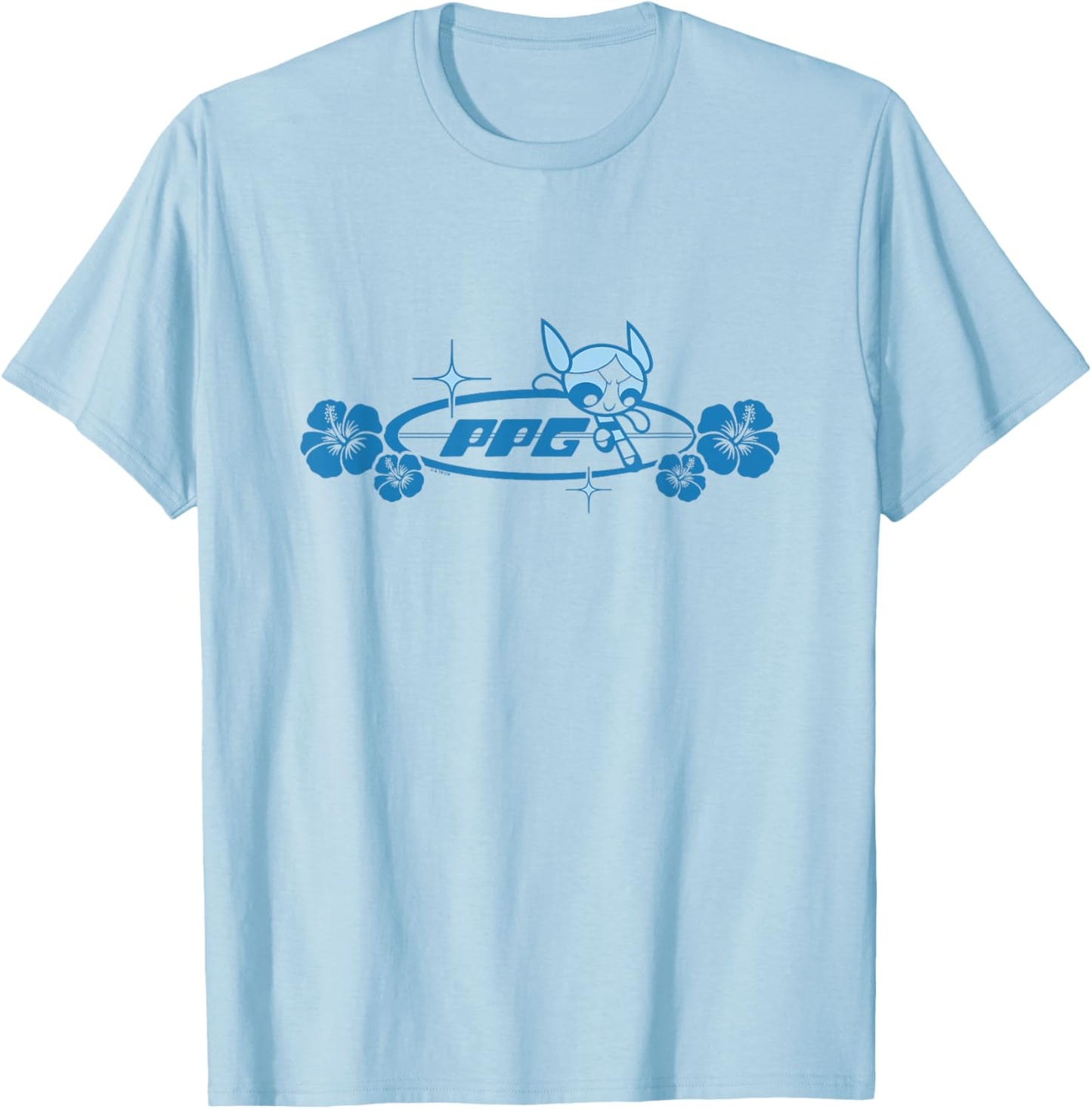The Powerpuff Girls PPG Bubbles Retro Surf Logo T-Shirt - T-Shirt | Light Blue