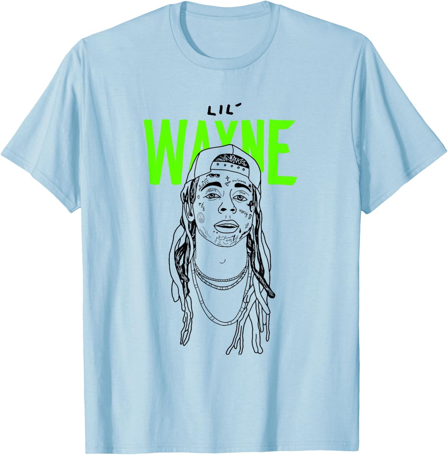 Lil Wayne Illustrated Face Logo Small T-Shirt - T-Shirt | Light Blue