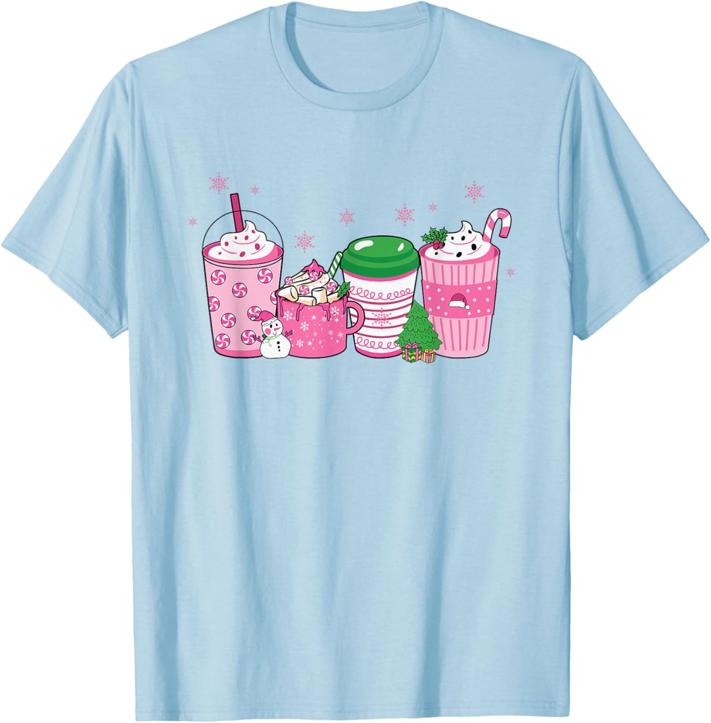 Pink Christmas Peppermint Drinks T-Shirt - T-Shirt | Light Blue